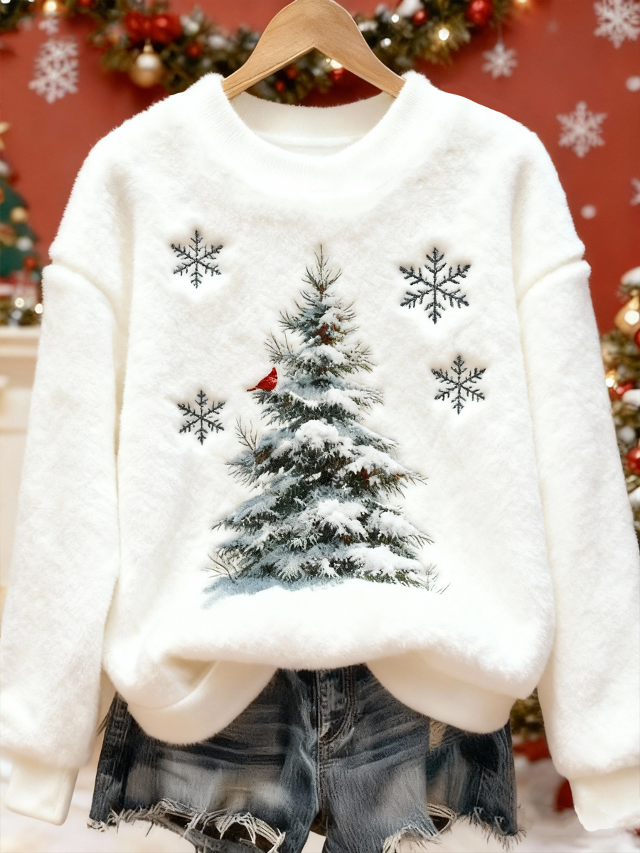 Women's Northern Cardinal Christmas tree Print Flannel Hoodie