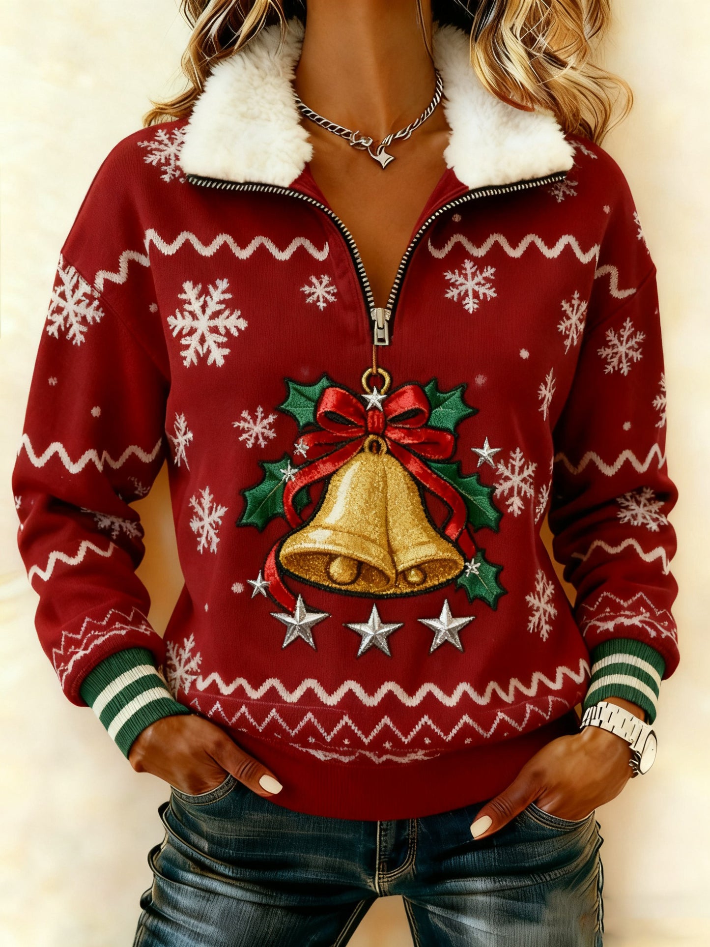 Women's Vintage Christmas Composite Fleece Hoodie