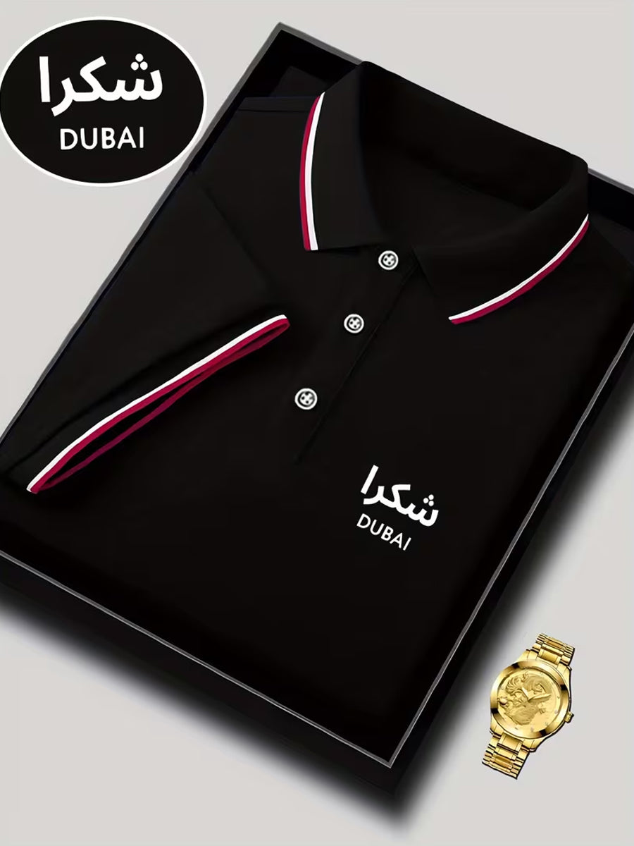 Men's Vintage Dubai/UAE Print Casual Comfort Polo Shirt