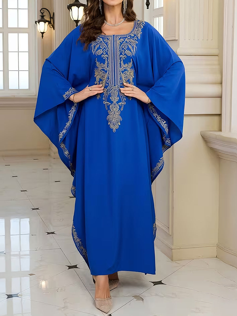 Women's Elegant Artistic Pattern Casual Loose Batwing Sleeve Long Plus Size Dress