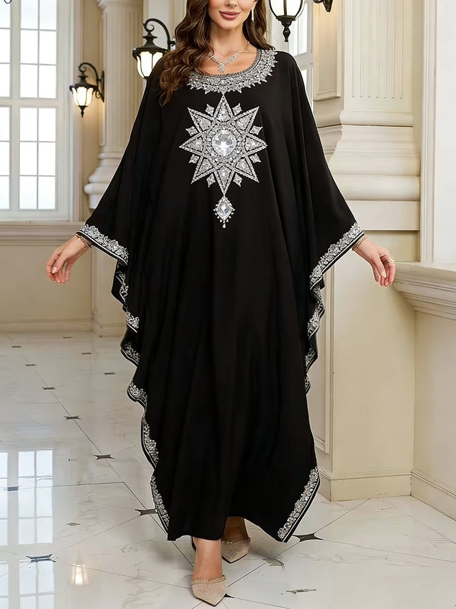 Women's Elegant Artistic Pattern Casual Loose Batwing Sleeve Long Plus Size Dress