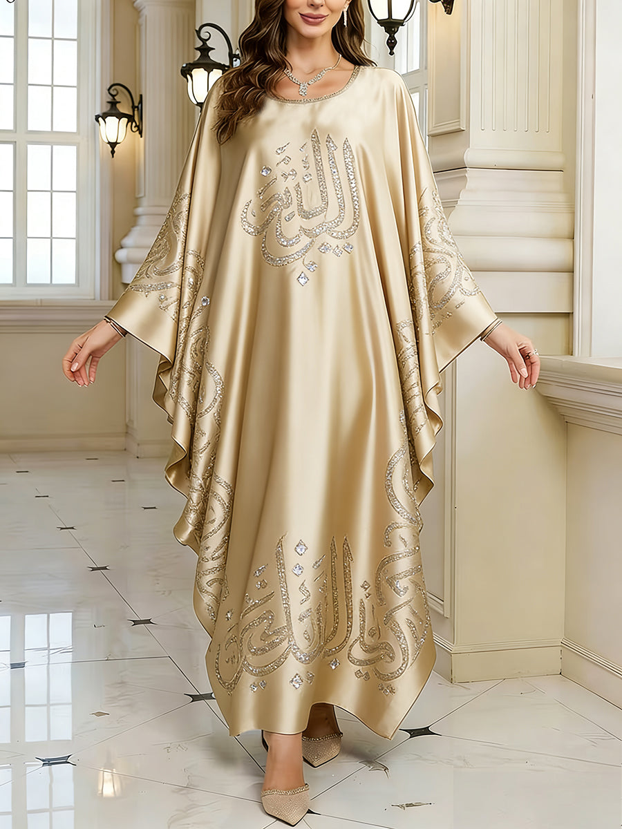 Women's Elegant Artistic Pattern Casual Loose Batwing Sleeve Long Plus Size Dress