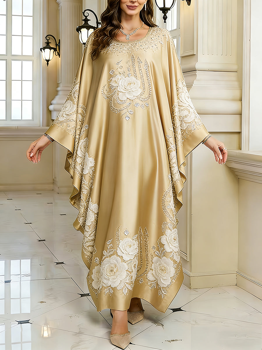 Women's Elegant Artistic Pattern Casual Loose Batwing Sleeve Long Plus Size Dress