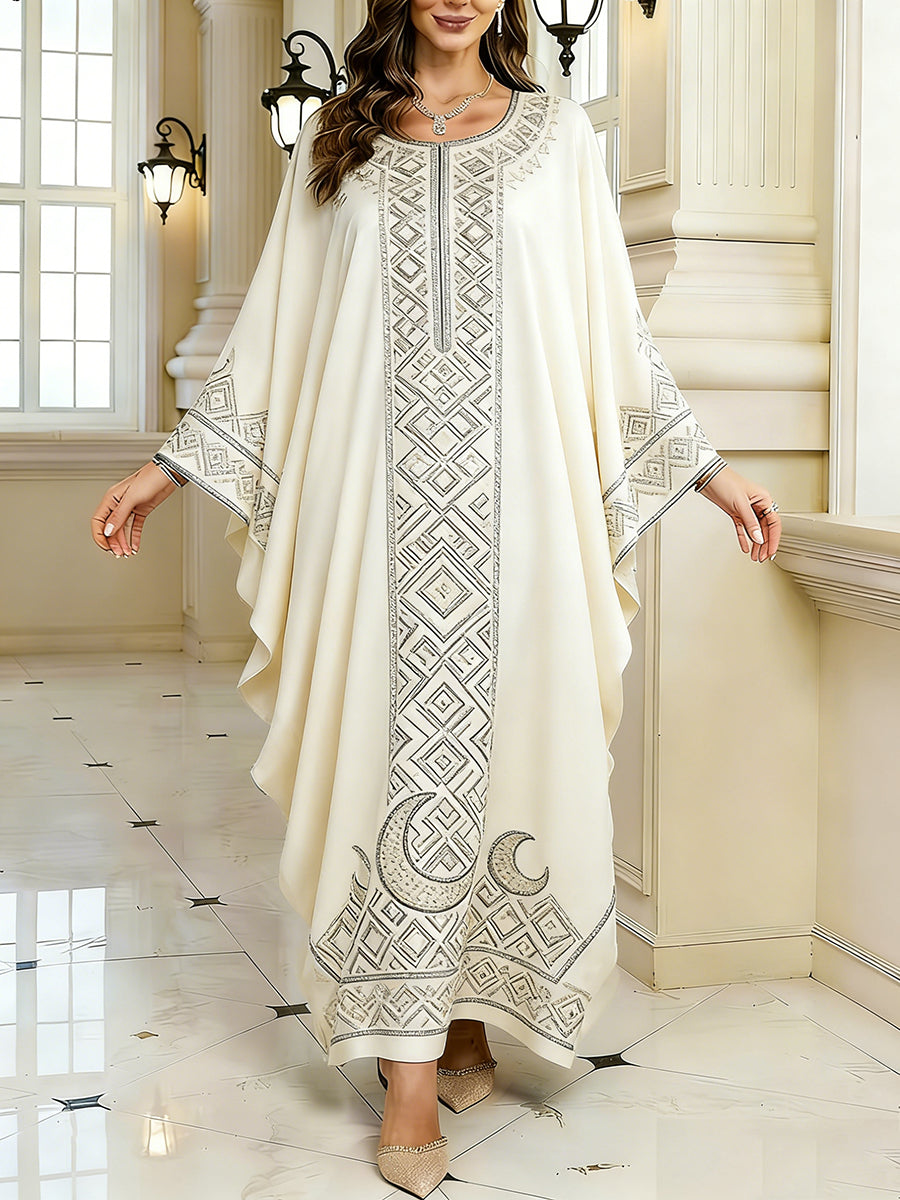 Women's Elegant Artistic Pattern Casual Loose Batwing Sleeve Long Plus Size Dress