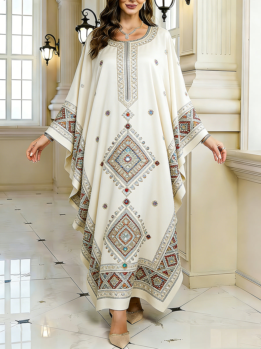 Women's Elegant Artistic Pattern Casual Loose Batwing Sleeve Long Plus Size Dress