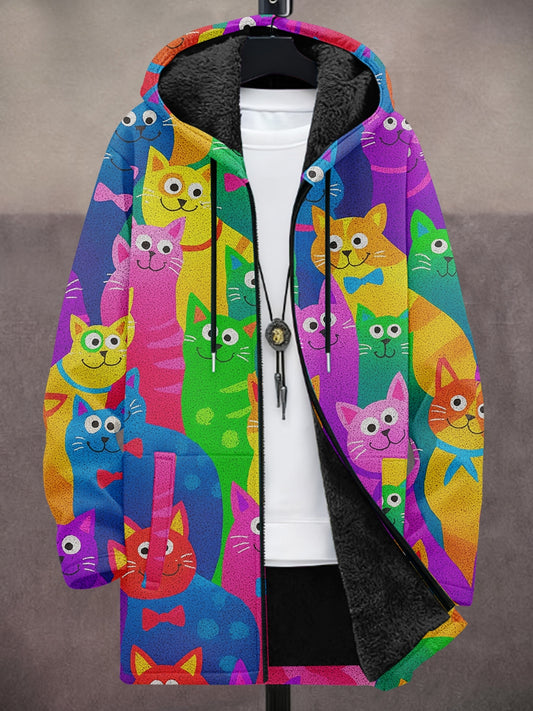Men's Abstract Art Cat Print Heavy Coat