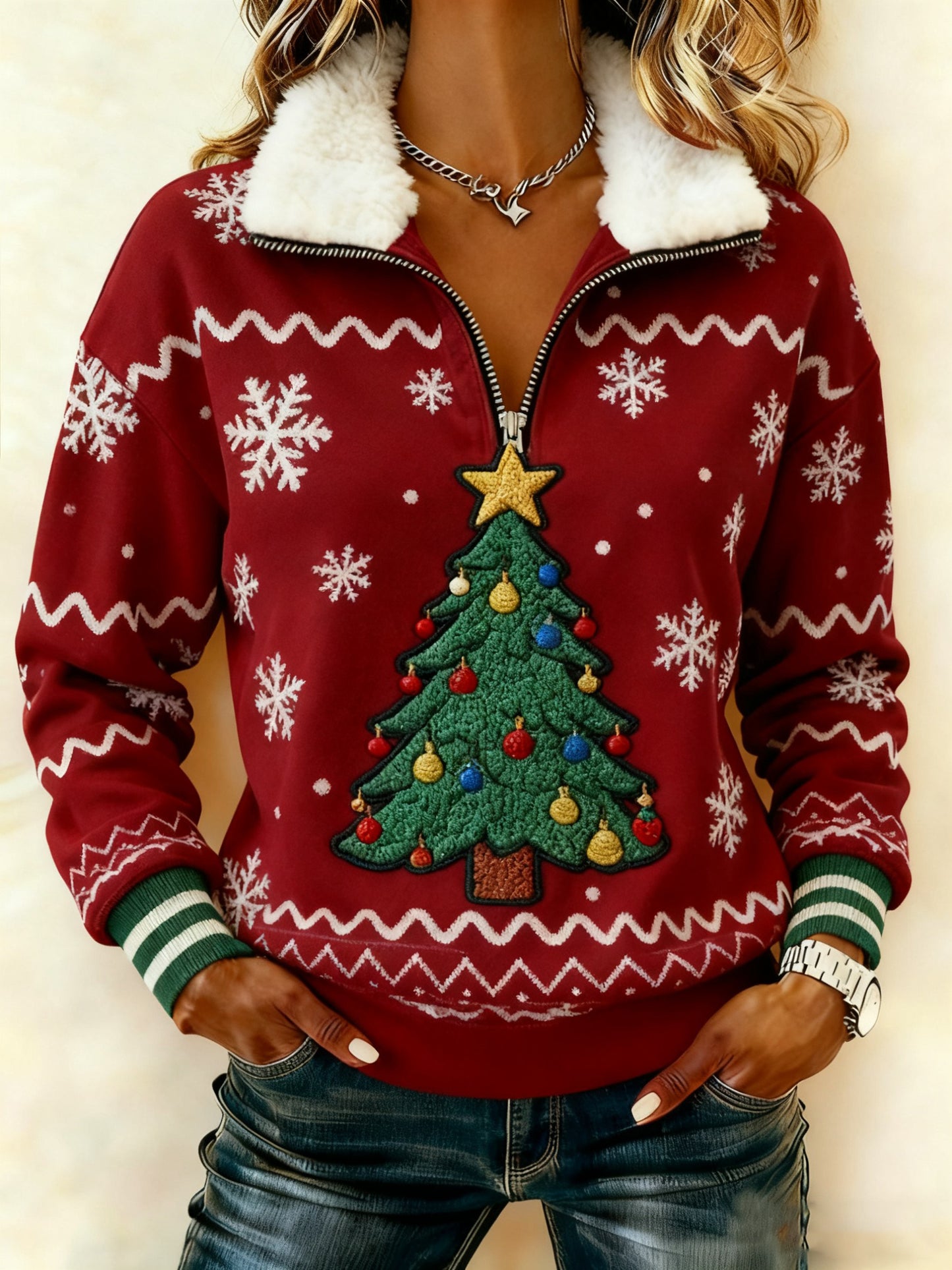 Women's Vintage Christmas Composite Fleece Hoodie
