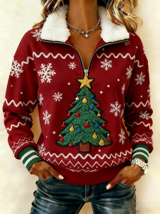 Women's Vintage Christmas Composite Fleece Hoodie