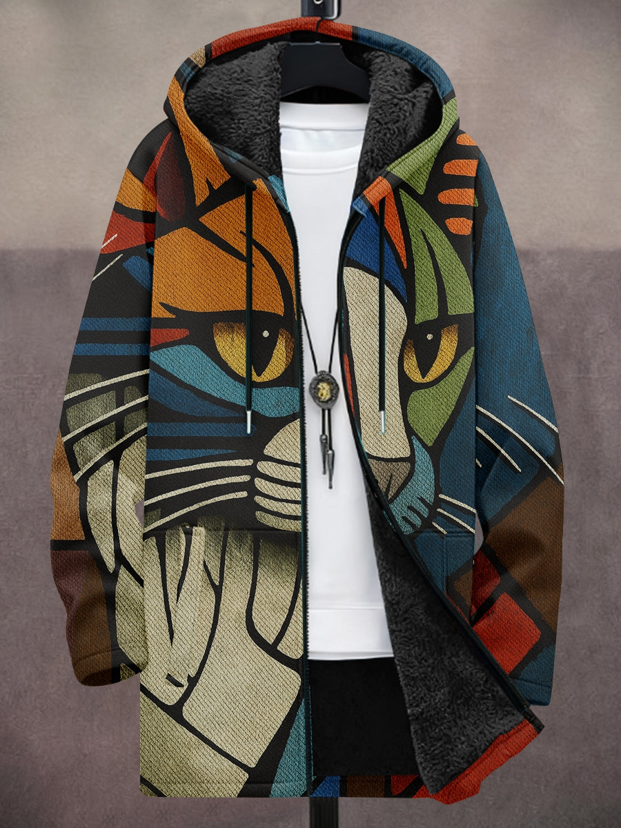 Men's Abstract Art Cat Print Heavy Coat