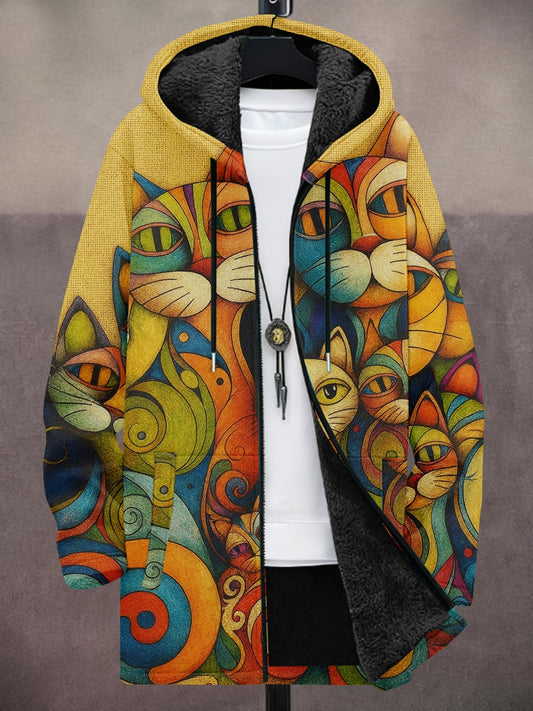 Men's Abstract Art Cat Print Heavy Coat