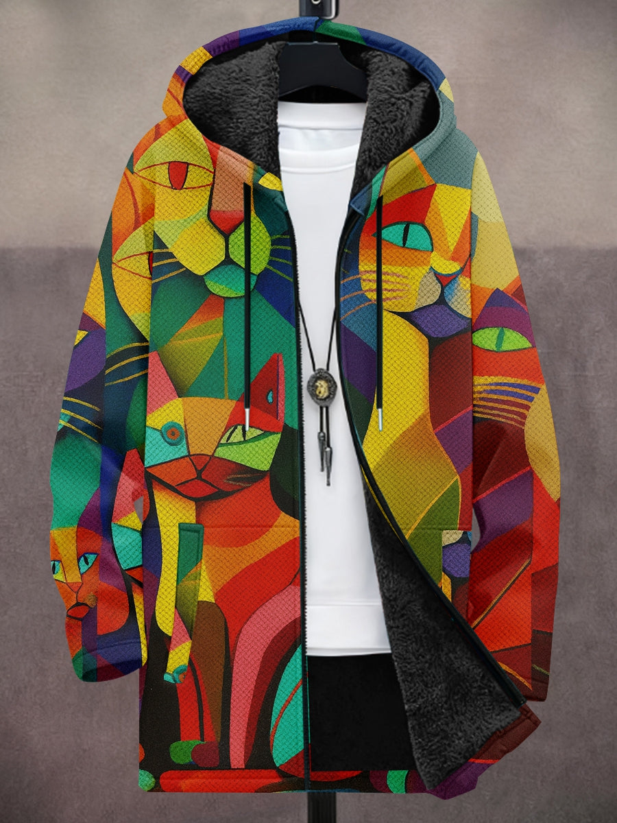 Men's Abstract Art Cat Print Heavy Coat