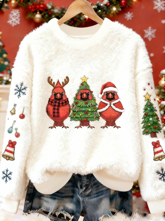 Women's Northern Cardinal Christmas Print Flannel Hoodie