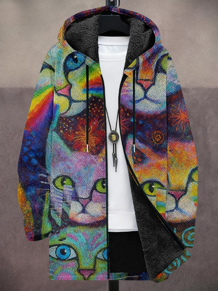Men's Abstract Art Cat Print Heavy Coat