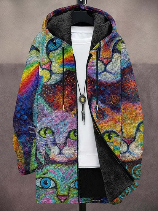 Men's Abstract Art Cat Print Heavy Coat