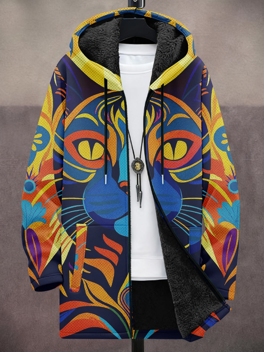 Men's Abstract Art Cat Print Heavy Coat