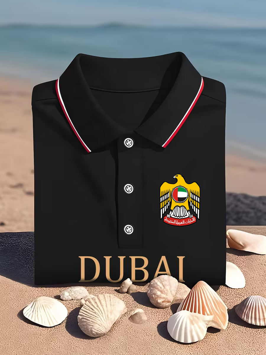 Men's Vintage Dubai/UAE Print Casual Comfort Polo Shirt