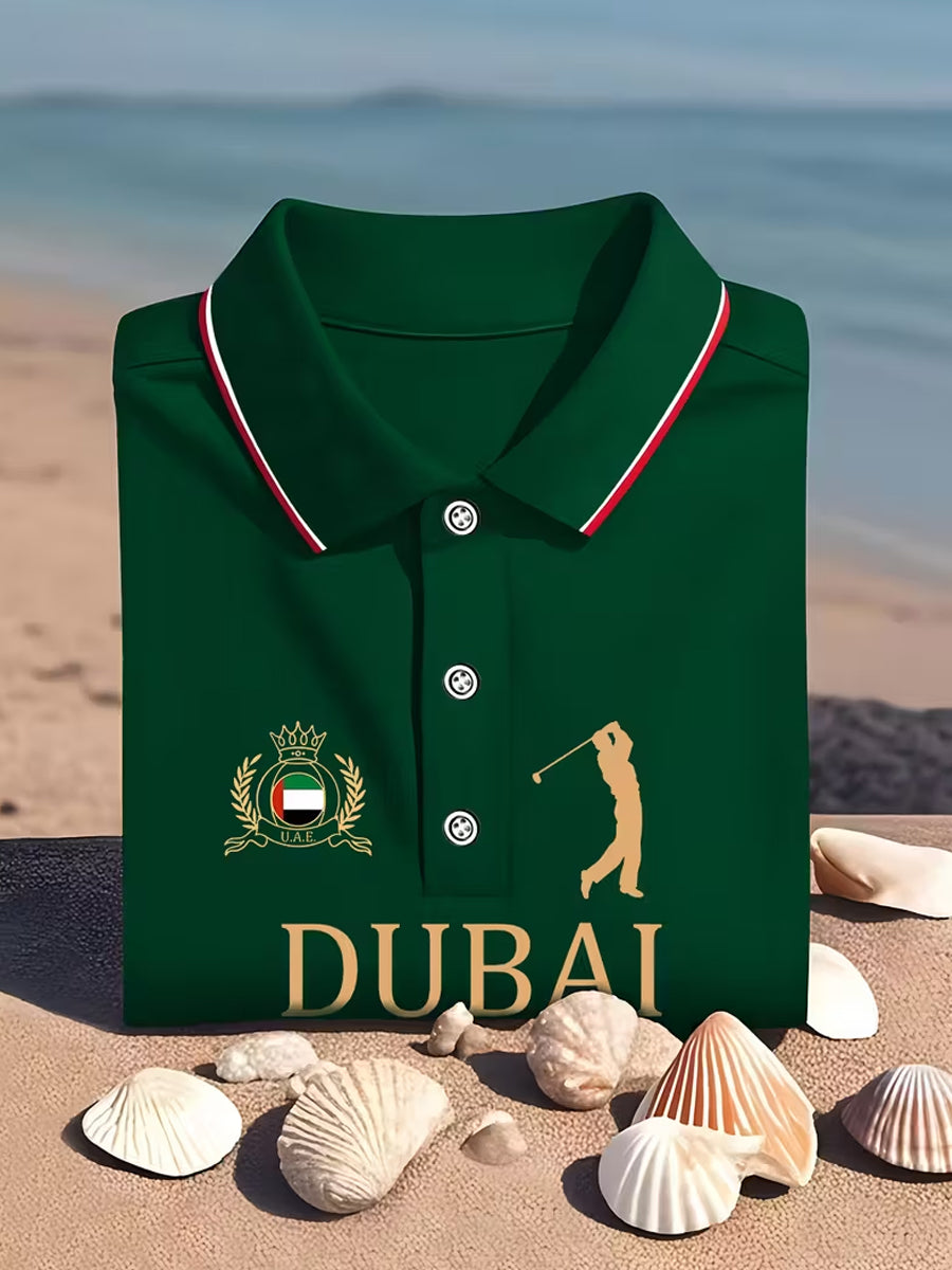 Men's Vintage Dubai/UAE Print Casual Comfort Polo Shirt