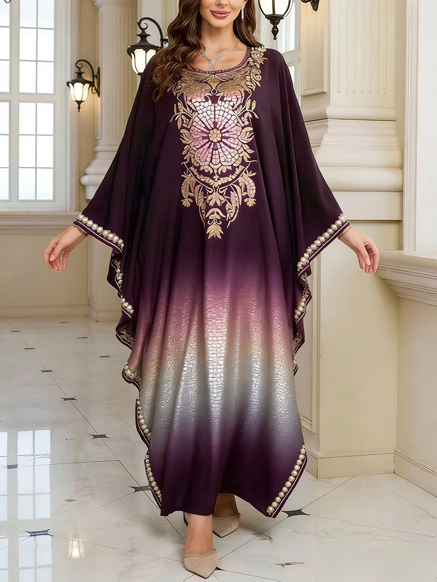 Women's Elegant Artistic Pattern Casual Loose Batwing Sleeve Long Plus Size Dress