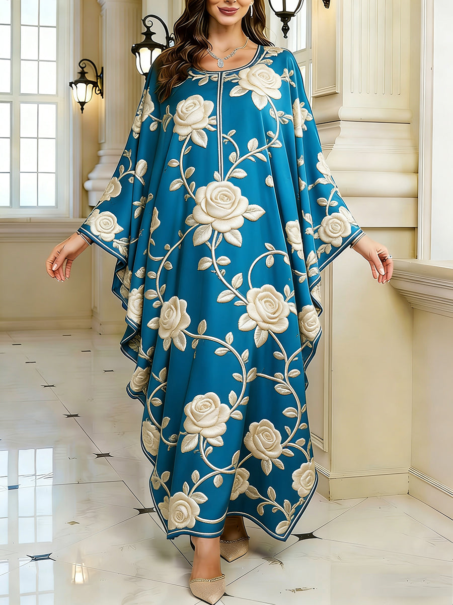 Women's Elegant Artistic Pattern Casual Loose Batwing Sleeve Long Plus Size Dress