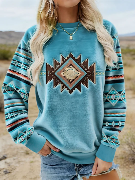 Women's Vintage Western Ethnic Cozy Flannel Sweatshirt