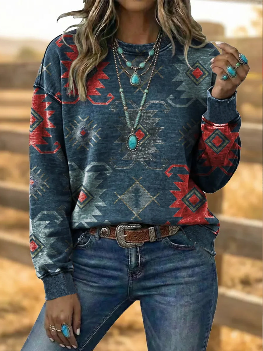 Women's Vintage Western Aztec Art  Sweatshirt